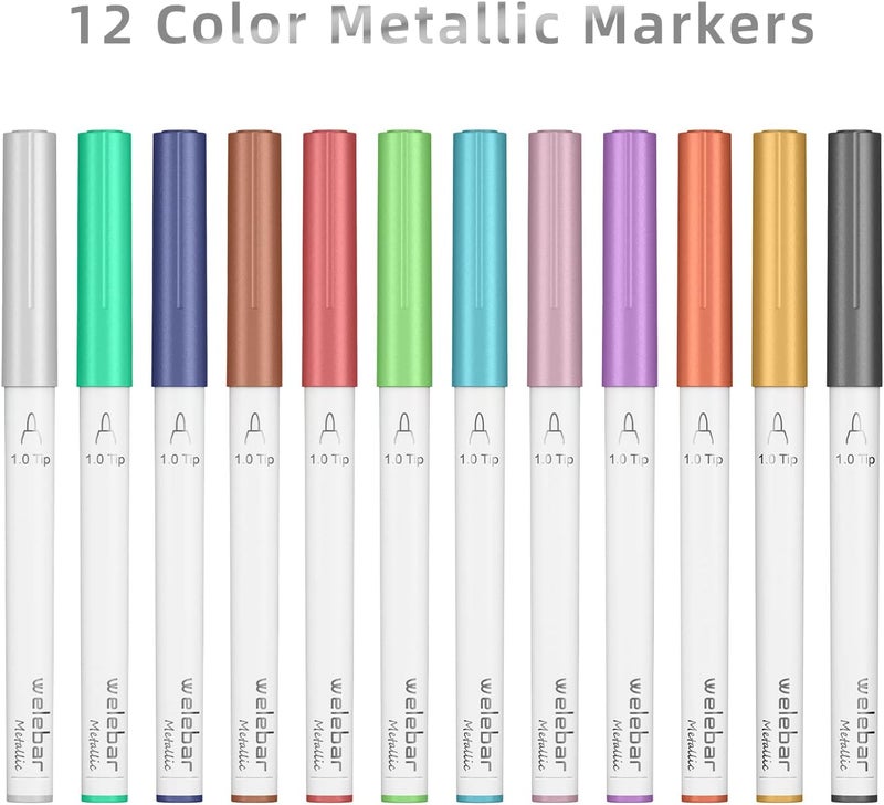 welebar 12 Pack Metallic Pen Set, Compatible with Cricut Maker 3/Maker 4/Maker/Explore 3/Explore 4/Air 2/Air, Metallic Ink Markers for Writing, Drawing, Invitations, Envelope, DIY Crafts - Image 3